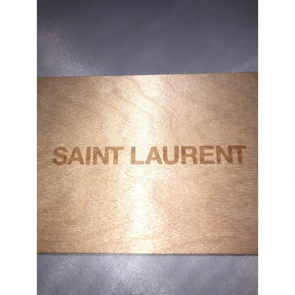 Saint Laurent Wooden Postcard Tan Logo Stationery Made in Germany 732099 YCL05
